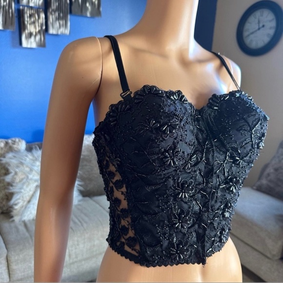 Vintage Fashion Fantasy Black Beaded 90’s Y2K Cropped Bustier - Picture 4 of 7